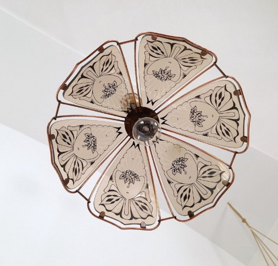 Image 1 of Lampada a sospensione in vetro vintage, plafoniera, lampada a sospensione, plafoniera retrò