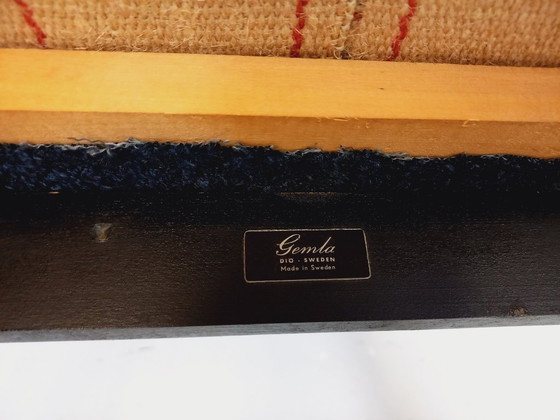 Image 1 of Fauteuil rocking-chair suédois de Karl Axel Adolfsson pour Gemla vintage en bois noir et tissu bouclette des années 50 60