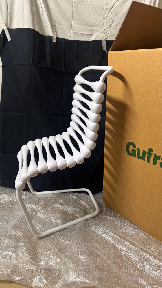 Complete set 4 Bounce Gufram White G15101 stoelen, Eetkamerstoelen, Kunststof, Wit (foto 10 van 15)