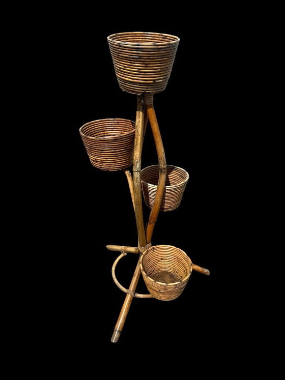 Image 1 of Rotan plantenstandaard, jaren 1950