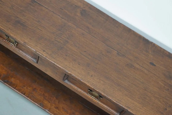 Image 1 of Vintage Franse rustieke landelijke eikenhouten bijzettafel