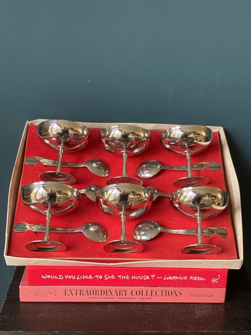Létang Rémy set of 6 vintage coupes with spoons in original packaging
