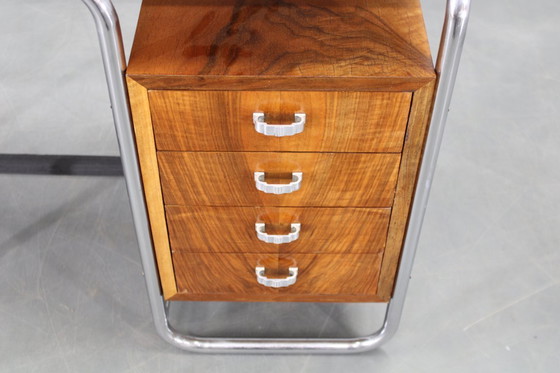 Image 1 of Escritorio infantil Bauhaus de los años 30 con hojas abatibles en nogal y cromo