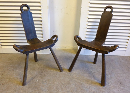 Magnifique ensemble de 2 tabourets-chaises de style brutaliste