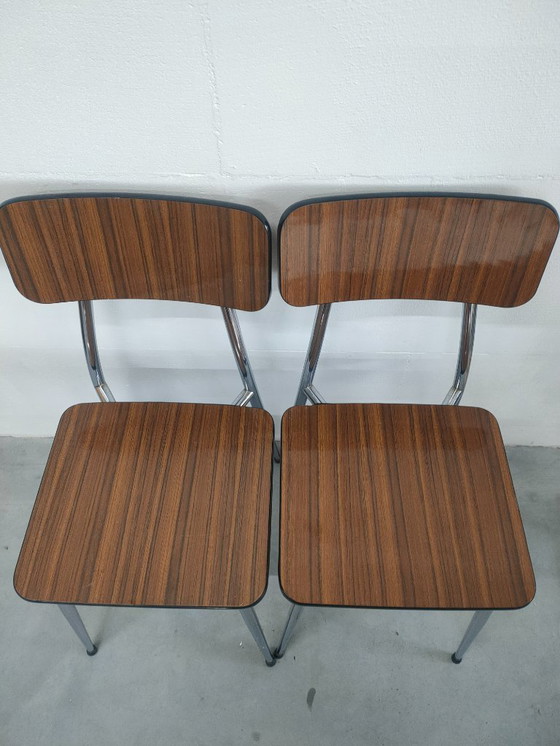 Image 1 of Set of two 1970s Caramel-colored Formica dining chairs and kitchen chairs (chrome-plated).
