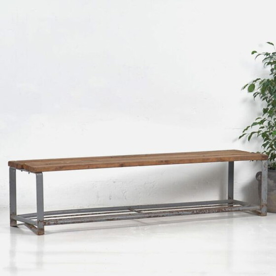 Vintage industrial style bench (c.1950) #46 – Benches, Wood, Metal, Industrieel (photo 5 of 9)