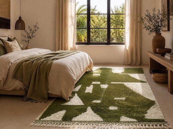 Alfombra tradicional de lana natural tejida a mano, verde y blanca, 2/3 m – Aime Té, Wool (photo 6 of 6)