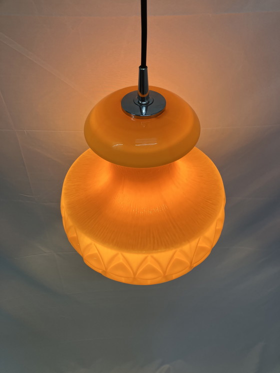 Image 1 of Vintage Peill & Putzler orange opaline glass pendant lamp 60'