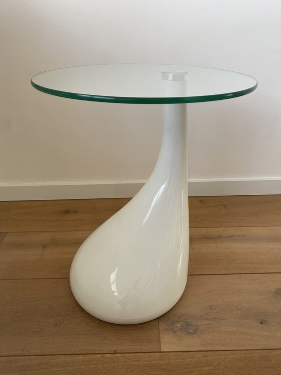 Moderne Space Age Design Bijzettafel – Hoogglans Wit & Glas – Plastic (photo 5 of 9)