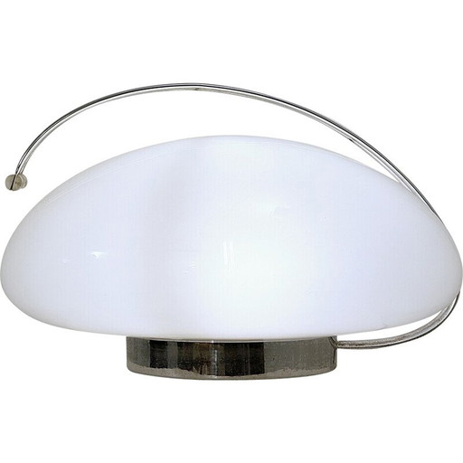 Mid-century table lamp in glass opaline and chrome by Angelo Mangiarotti, Italy 1970s