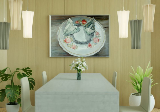 Original Oil Painting Contemporary Art Still Life Saucer – Paintings & Drawings, Canvas (photo 3 of 7)
