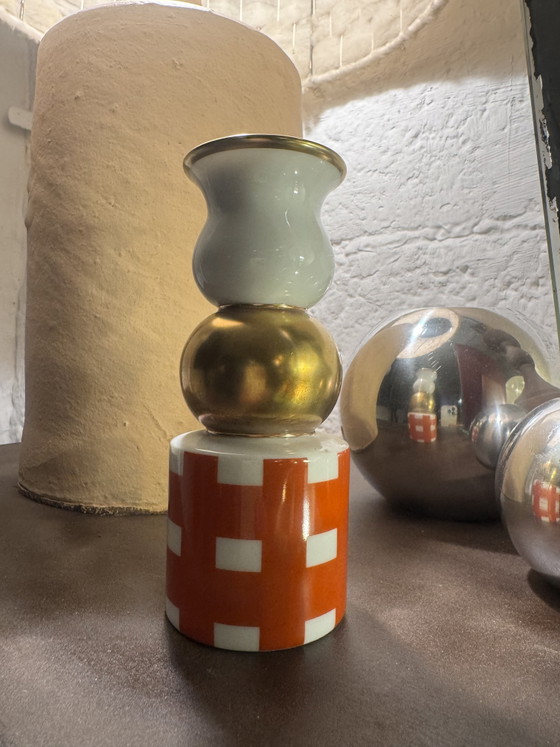 Image 1 of Bernardaud Capri rode en gouden kandelaar