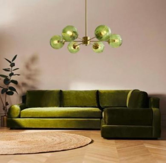 Image 1 of NOUVEAU Lustre Anthropologie style milieu du siècle, doré et vert