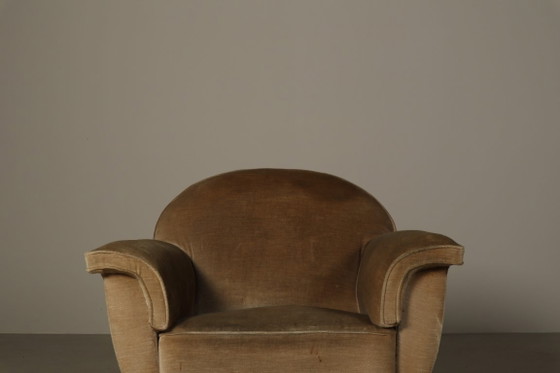 Image 1 of Art-Deco-Loungesessel mit originalem Samtbezug, Belgien, um 1930