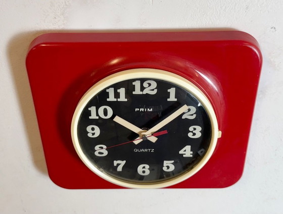 Image 1 of Vintage Red Plastic Wall Clock from Prim, 1970s