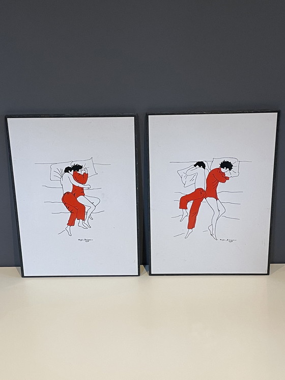 Image 1 of Originele vintage tweeluik op board – minimalistische kunst (1978, gesigneerd)