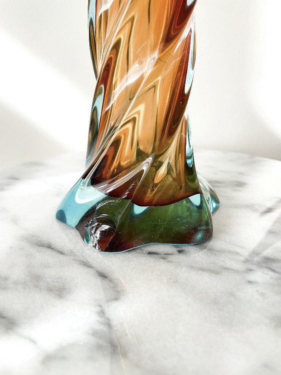 Vintage Murano Gedraaide Glazen Vaas Rood Amber Blauw, jaren 60 Chambord Fratelli Toso – Vazen, Glass (photo 8 of 9)