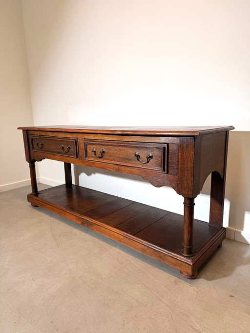 Console/Serveuse ancienne en chêne avec tiroirs – bijzettafels