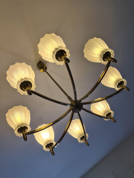 Image 1 of Impressionante lampada a sospensione vintage - Anni '40 - '50 - Ottone - Germania -.