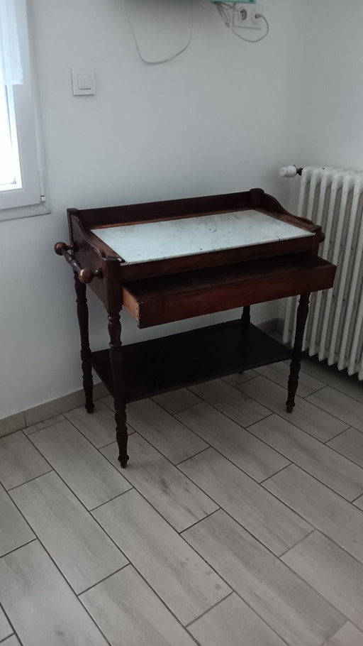 Antiker Louis-Philippe-Frisiertisch / Servierwagen aus Holz und Marmor – kaptafels, Marble (photo 2 of 5)
