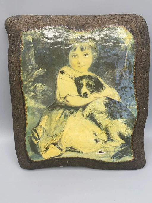 Targa commemorativa raffigurante Miss Jane Bowles e il suo cane, ispirata a Sir Joshua Reynolds. – decoratieve objecten