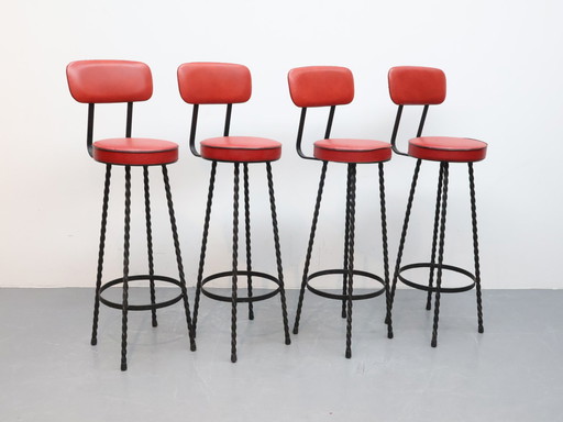 Set di 4 sgabelli da bar vintage | Ferro battuto | Brutalista