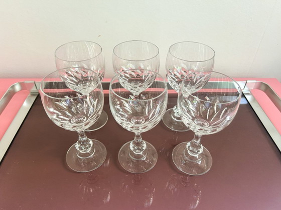6x Vintage Geslepen Kristal Wijnglas – Glazen & Karaffen, Crystal (photo 7 of 8)
