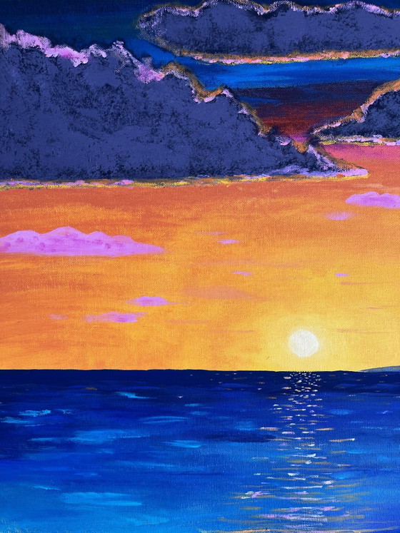 Golden Island – Original Panoramic Acrylic Painting on Canvas – 100 × 40 Cm – Paintings & Drawings, Cotton (photo 3 of 3)