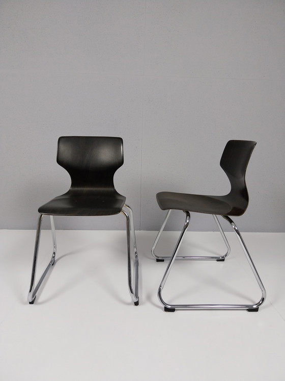 Image 1 of 10 x Vintage Vanerum Pagholz Stoelen, Jaren 60 - 70