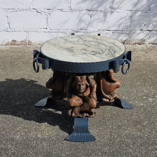 French Vintage Jean Maurice Rothschild - Marble Table - Forged Iron Table - Neoclassical Style- 50s