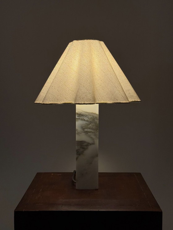Image 1 of Vintage marble table lamp with linen shade