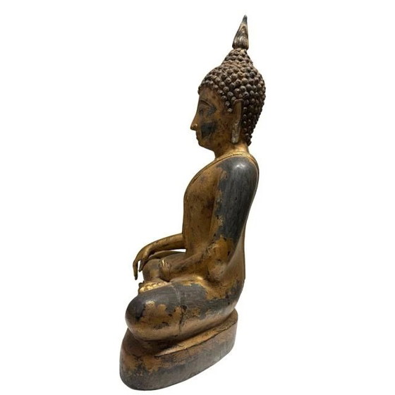 Antigua estatua de Buda tailandés de bronce con restos de dorado – lote 412 – Esculturas, Bronze (photo 7 of 10)
