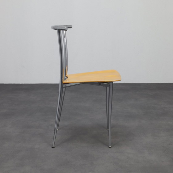 Image 1 of 4x Postmoderner Esszimmerstuhl Chrom & Sperrholz Segis, 90er Jahre