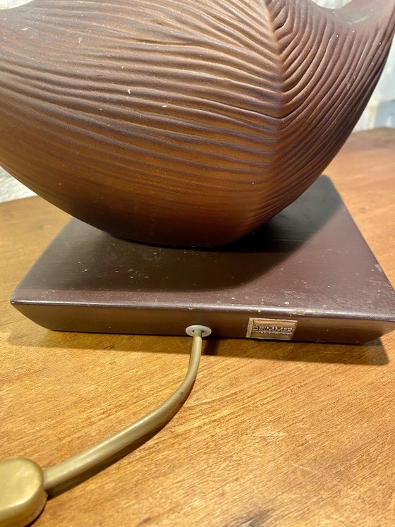 Louis Drimmer signed Table lamp Mid Century Modern brown Ceramic, Wood (photo 6 of 6)