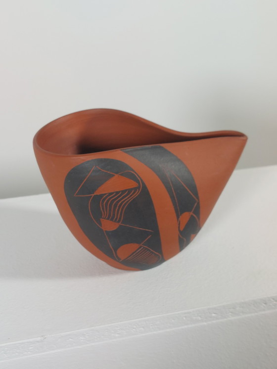 Image 1 of Vintage Mid Century Sgraffito Decor Vaas van Rudi Stahl, jaren 50