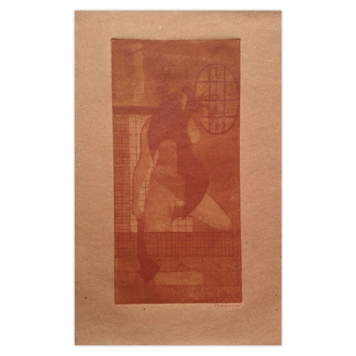 Monique PEHEM (BRETON-PROUTÉ) Bata de baño. Grabado firmado, 2000.