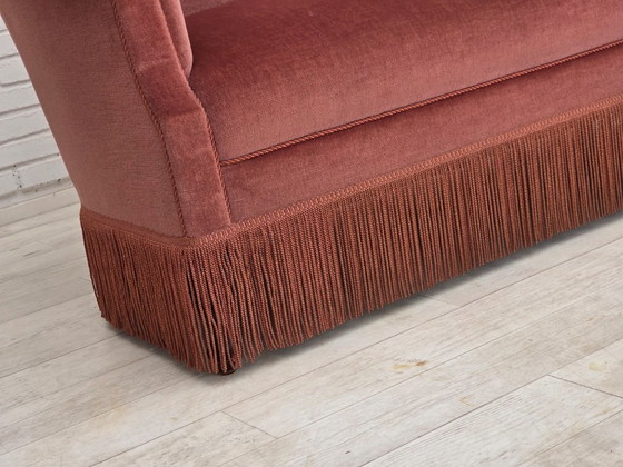 Anni '60, Divano danese 2 posti, velluto d'arredamento rosa originale. – Divani 2 posti, Velvet, Wood (photo 4 of 21)
