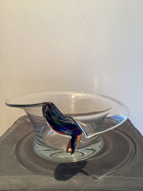 Beautiful “wing-shaped” Bowl designed by Frantisek Zemek in 1956., Mstisov, Glass, Multi Color (photo 2 of 5)