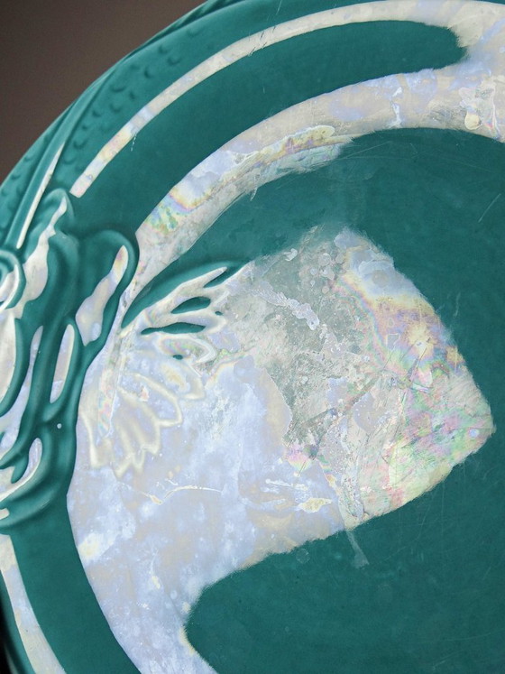 Image 1 of Set of 5 vintage turquoise earthenware fish plates from the 1960s-70s