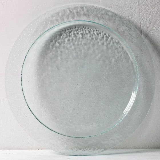 Image 1 of Vintage Georgia Green Bubble Glass schaal / Groot tafelstuk / Italië / jaren 1990