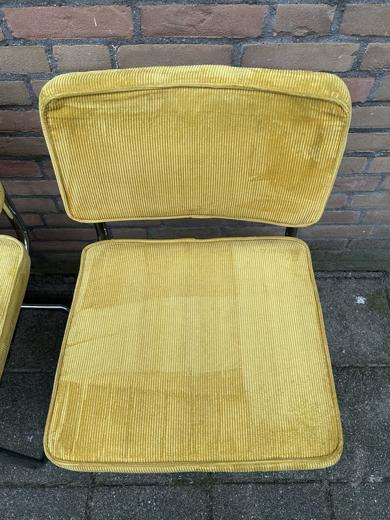 Image 1 of 4 sedie in tessuto a coste con struttura tubolare cromata