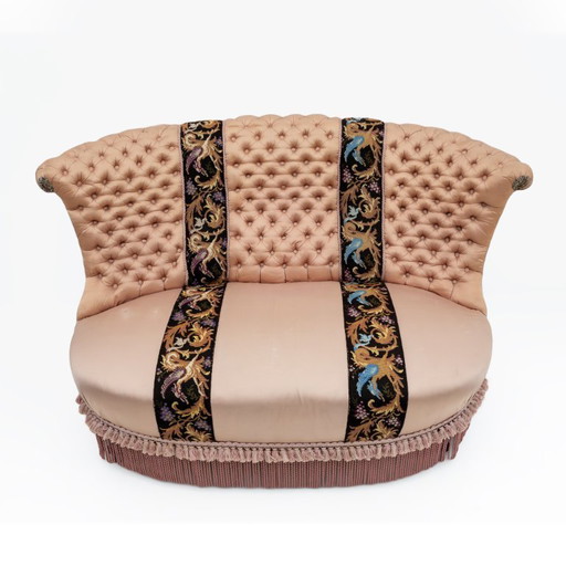 Raro sofá de satén de seda Napoleón III del siglo XIX