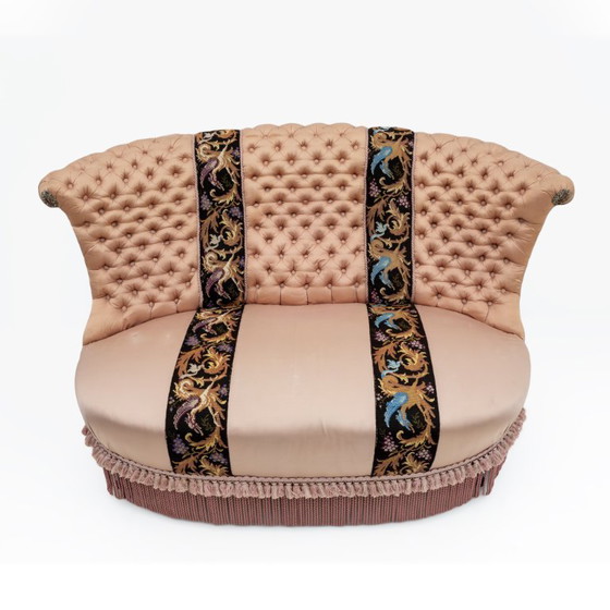 Image 1 of Raro sofá de satén de seda Napoleón III del siglo XIX