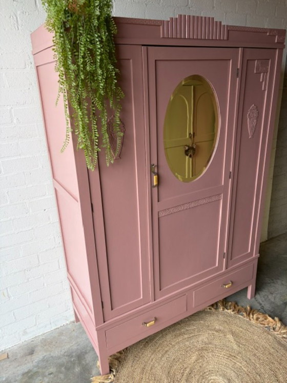 Antique vintage Art Deco wardrobe with mirror, restyled – Wood (photo 5 of 19)