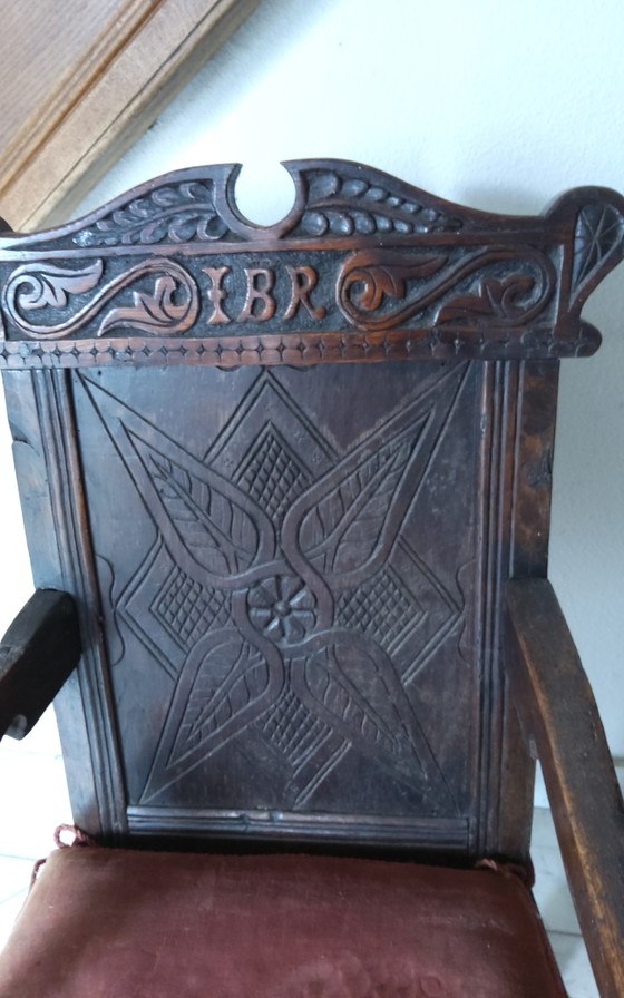 Antique Armchair 1659, Velvet, Wood, Brown (photo 2 of 11)