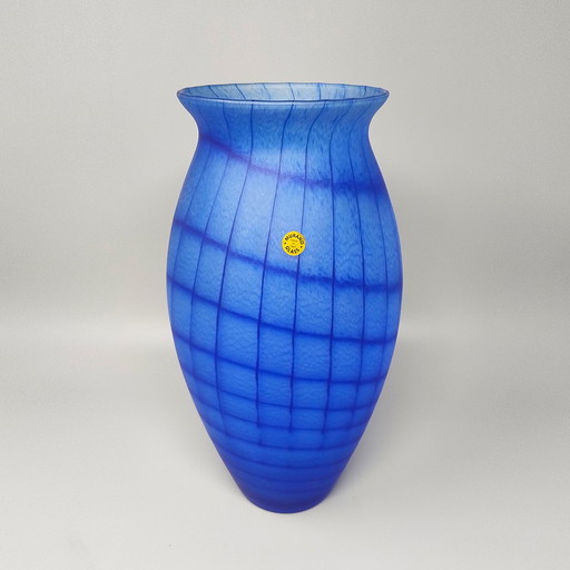 1970 Luxe blauwe handgemaakte vaas van Murano glas, gemaakt in Italië