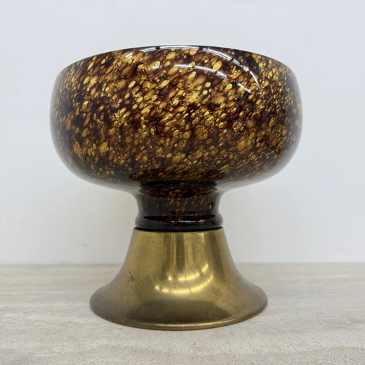 Italiaanse Murano glazen schaal met messing middenstuk, jaren 70
