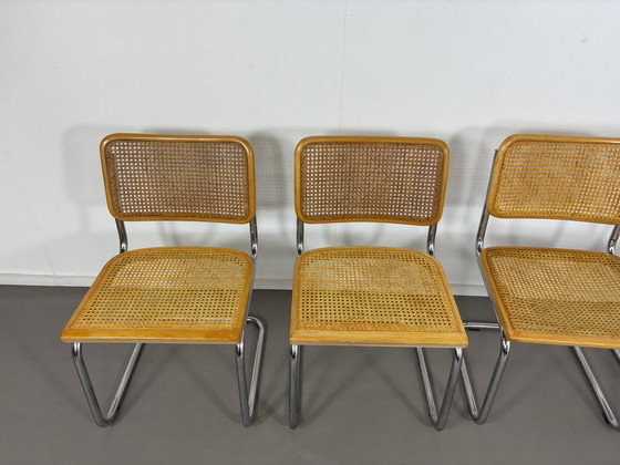Image 1 of 4 sillas Cesca de madera de haya con correas, estilo Marcel Breuer
