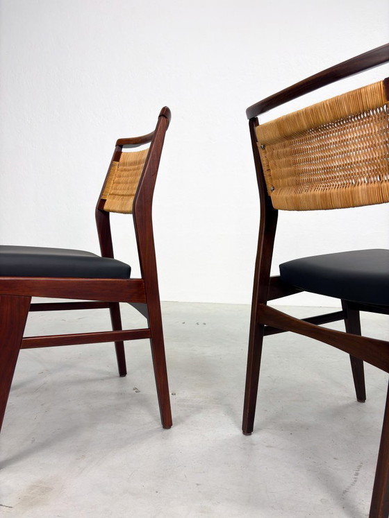 Image 1 of Mid-century Eetkamerstoelen met Rieten Rugleuning