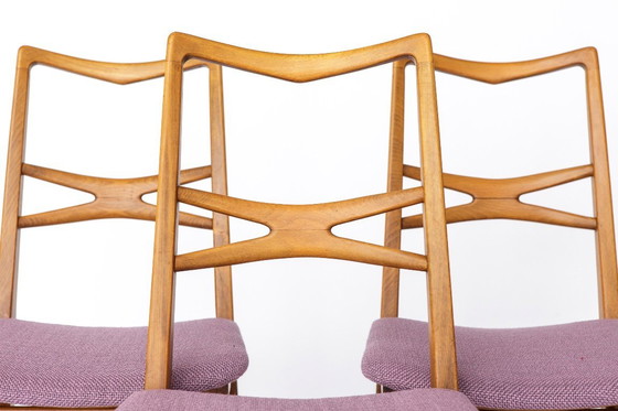 Image 1 of Set of 4 Vintage Dining Chairs, 1960s–70s German Mid-Century Modern, Beechwood Frames, Purple Upholstery